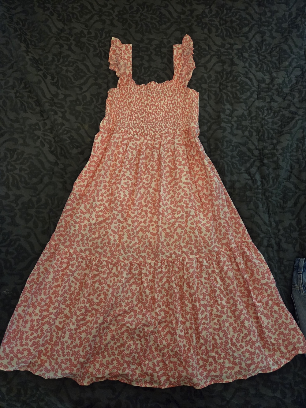 Smocked Pink Ditzy Floral Maxi Dress with Ruffle Straps